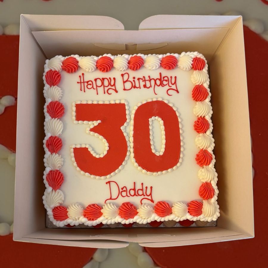 Red number 30 birthday cake