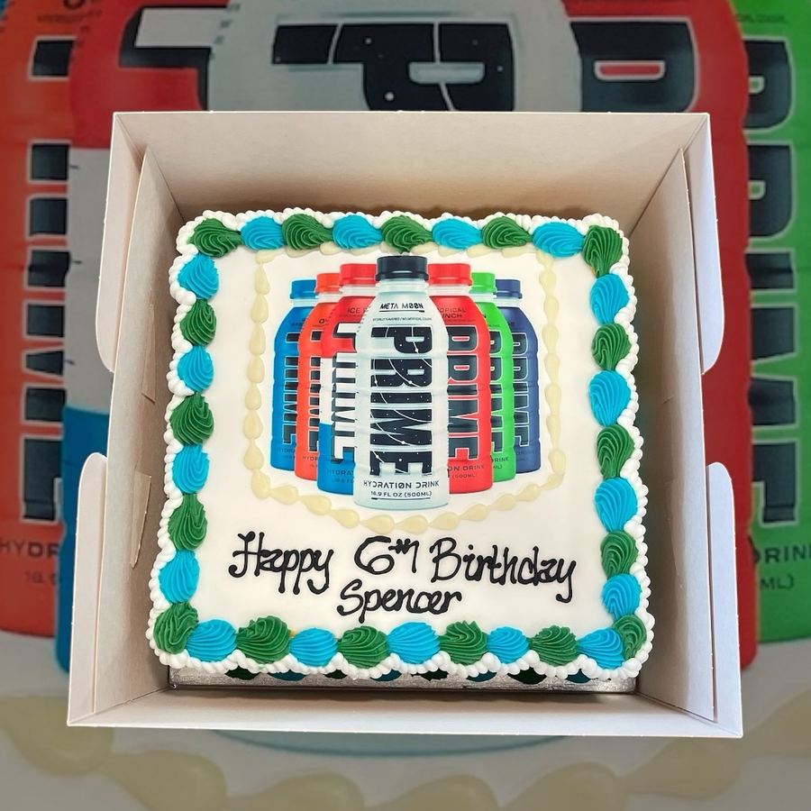 Prime drink 8th birthday cake