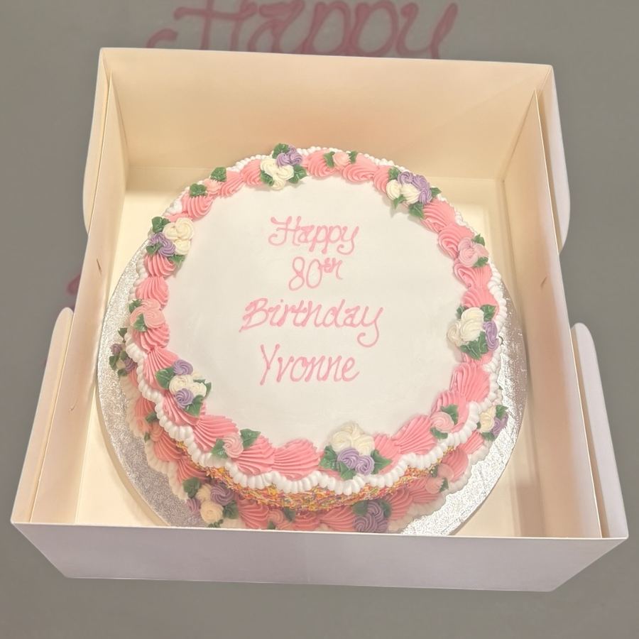 Round pink birthday cake