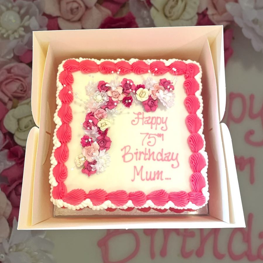 Pink floral 75th birthday cake