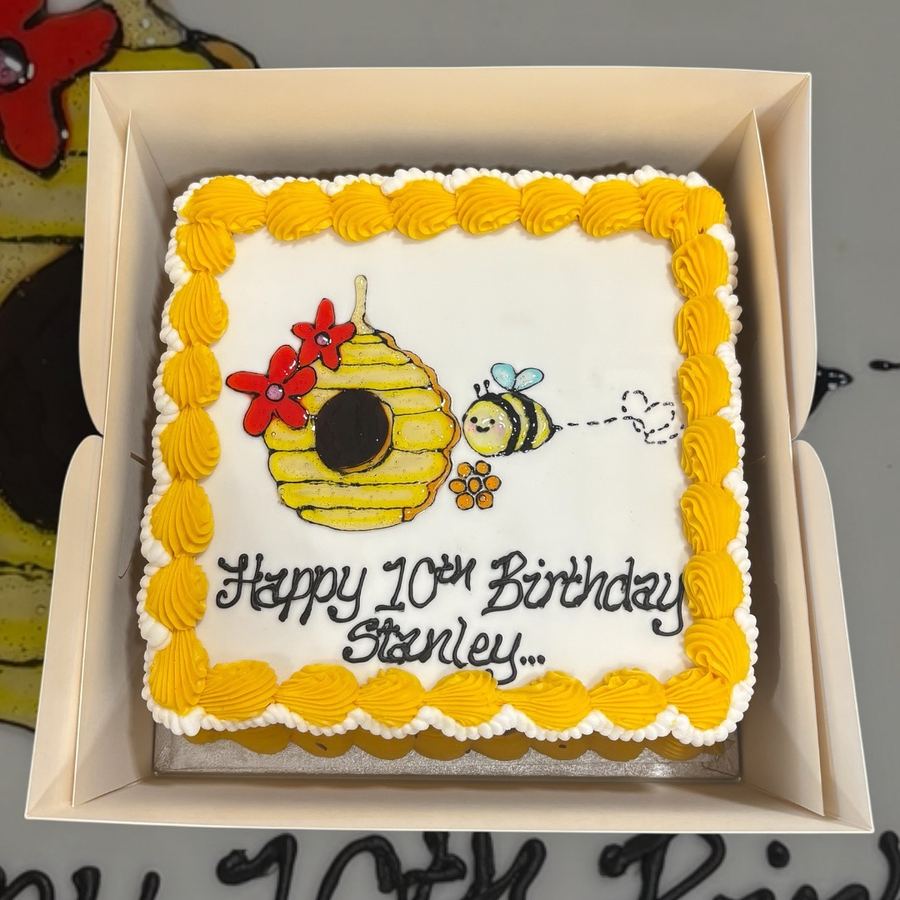 Bumblebee and beehive 10th birthday cake