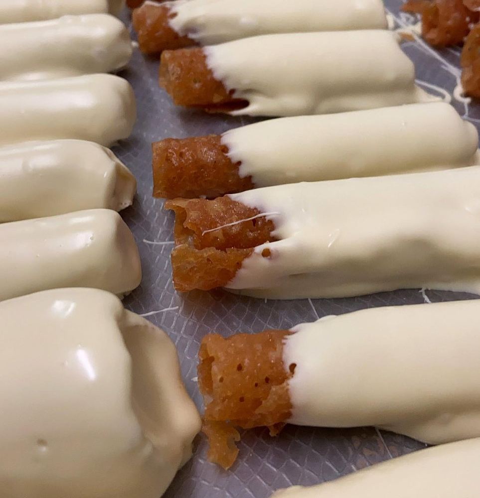Honeycomb dipped in white chocolate