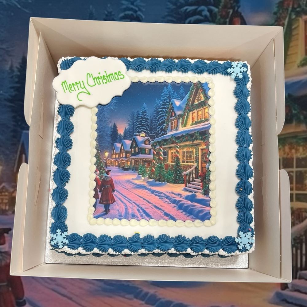 Christmas village scene cake