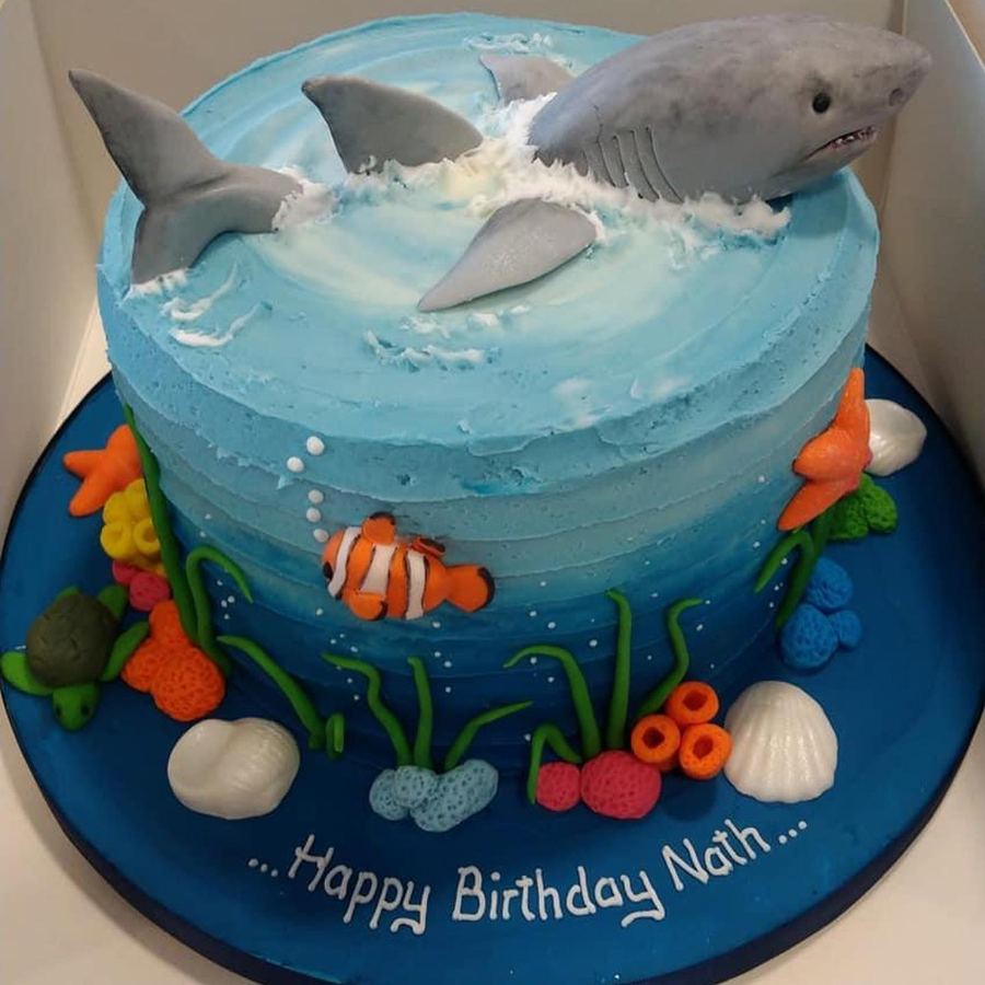 Shark and sea life birthday cake