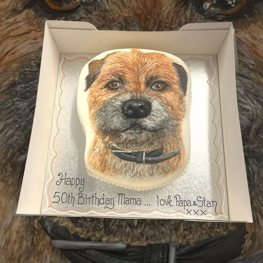 Hand-painted dog portrait 50th birthday cake