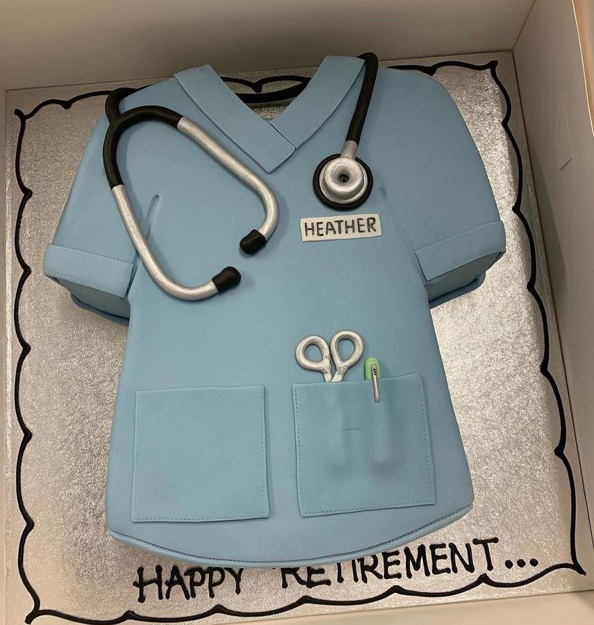 Nurse's scrubs retirement cake