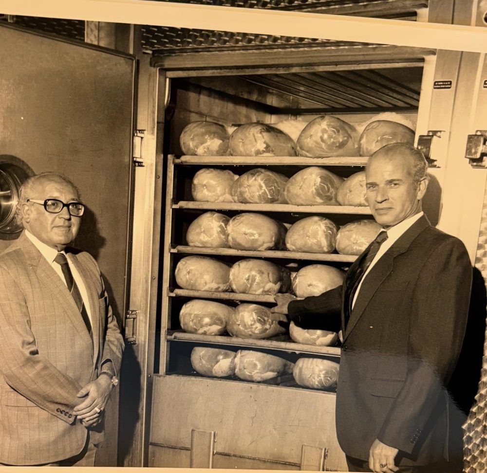 Loaves of bread on the shelves of the Skeltons cold store