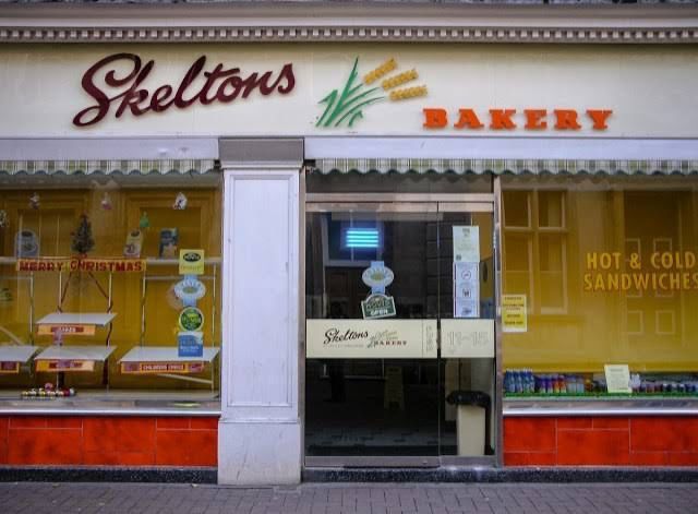 Skeltons Bakery shopfront decorated for Christmas